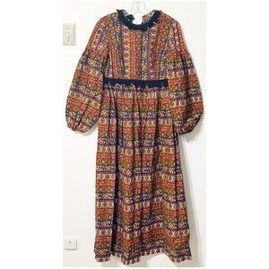 Vintage 60s Bohemian Long Sleeve Maxi Dress Prairie Festival Georgette Blouson